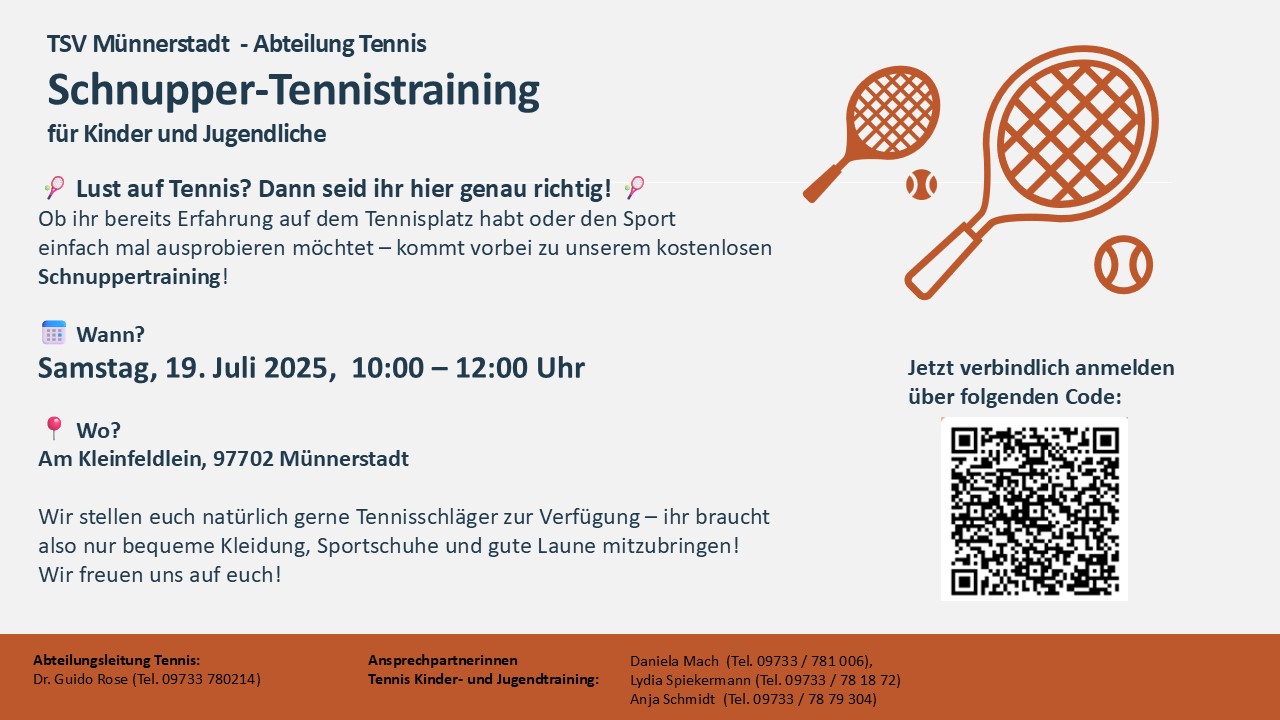 Schnupper-Tennistraining für Kinder und Jugendliche