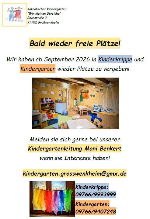 Freie Kindergrippenplätze in Großwenkheim